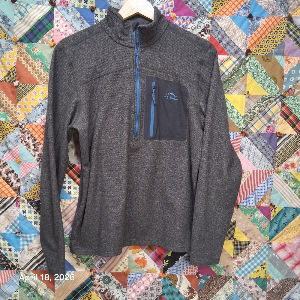 LL Bean Adventure Grid Fleece 1/4 Zip Midlayer Shirt Sz Medium‎ Charcoal Heather